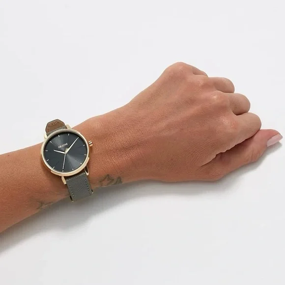 Nixon Kensington Leather Light Gold/Charcoal Casual Designer Women's Watch - Picture 10 of 10